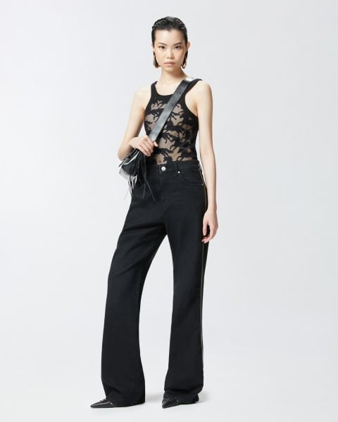 Yanları Fermuarlı Geniş Paça Denim Pantolon