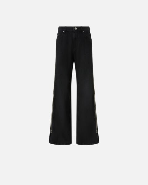 Yanları Fermuarlı Geniş Paça Denim Pantolon