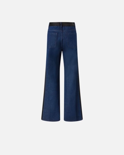 Siyah Saten Detaylı Denim Pantolon