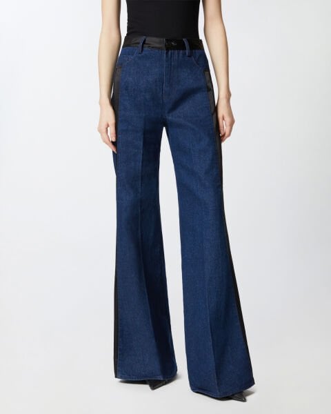 Siyah Saten Detaylı Denim Pantolon