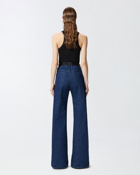 Siyah Saten Detaylı Denim Pantolon