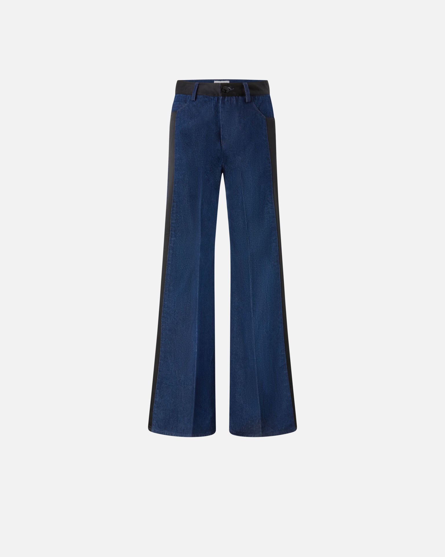 Siyah Saten Detaylı Denim Pantolon