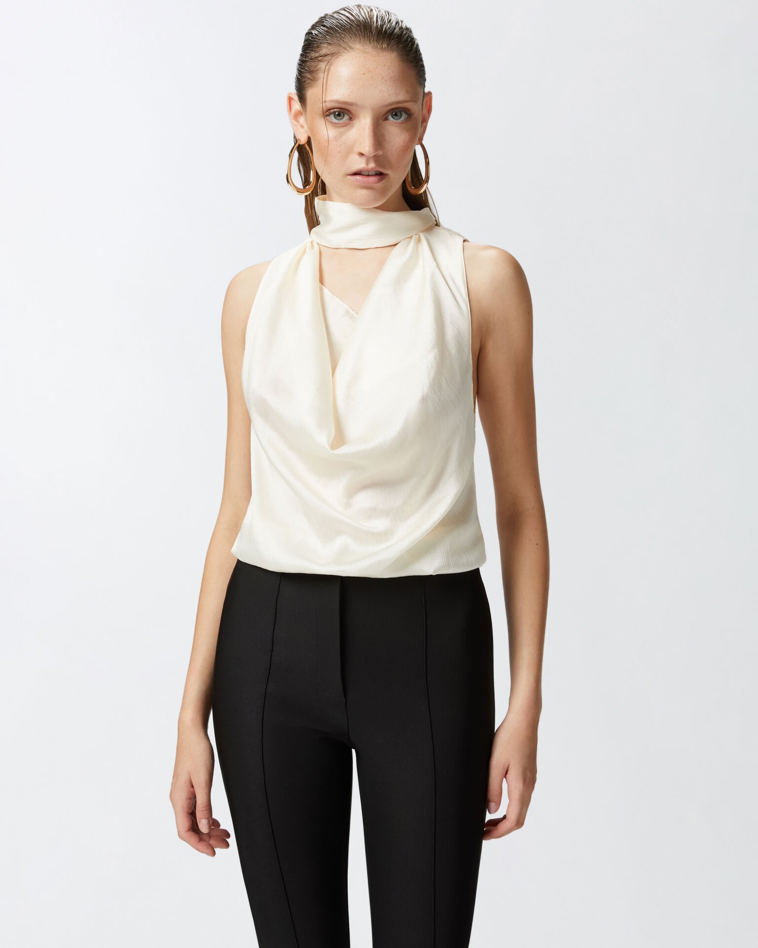 Drape Saten Kolsuz Bluz