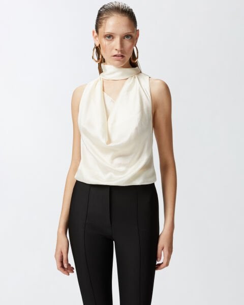 Drape Saten Kolsuz Bluz