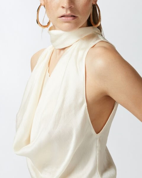 Drape Saten Kolsuz Bluz