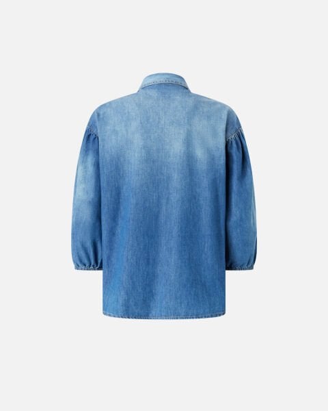 Pamuklu Balon Kollu Denim Gömlek