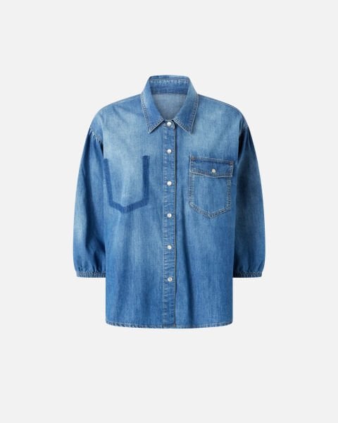 Pamuklu Balon Kollu Denim Gömlek