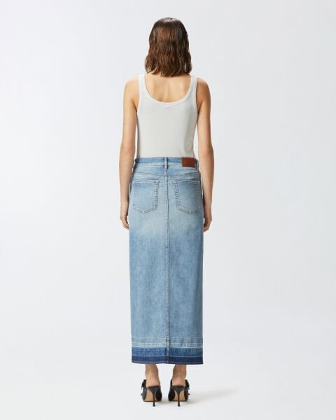 Yırtmaç Detaylı Maxi Denim Etek