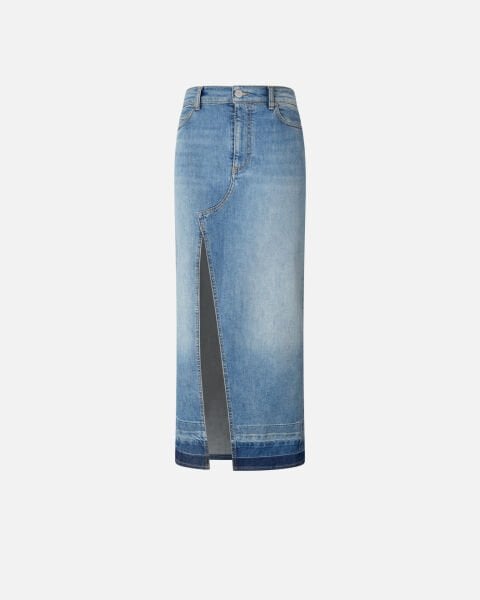 Yırtmaç Detaylı Maxi Denim Etek