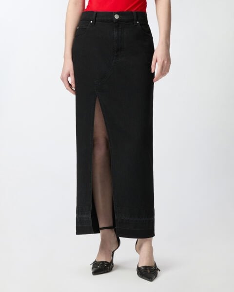 Yırtmaç Detaylı Maxi Denim Etek