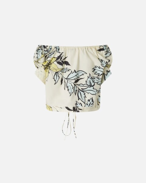 Omuzları Açık Floral Poplin Bluz