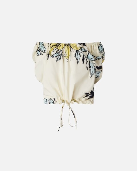 Omuzları Açık Floral Poplin Bluz