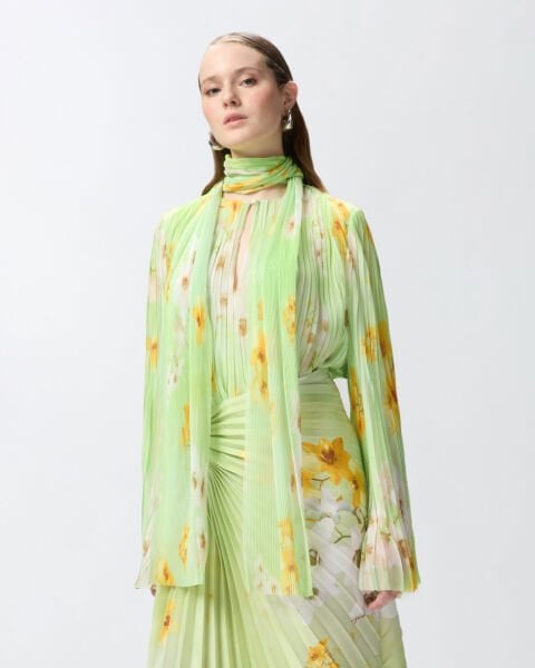 Krep Pliseli Floral Bluz