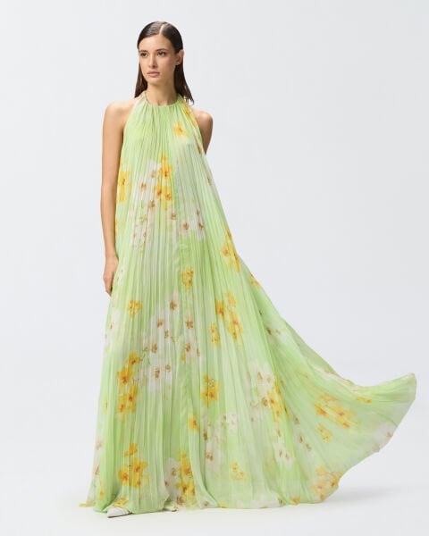 Floral Baskılı Uzun Pileli Etek