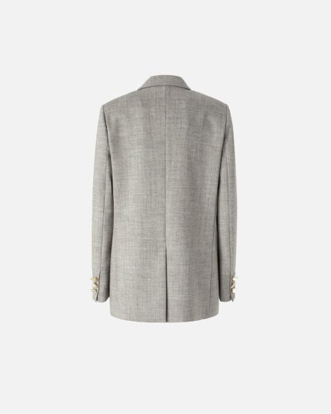 Geometrik Düğmeli Yün Blazer Ceket