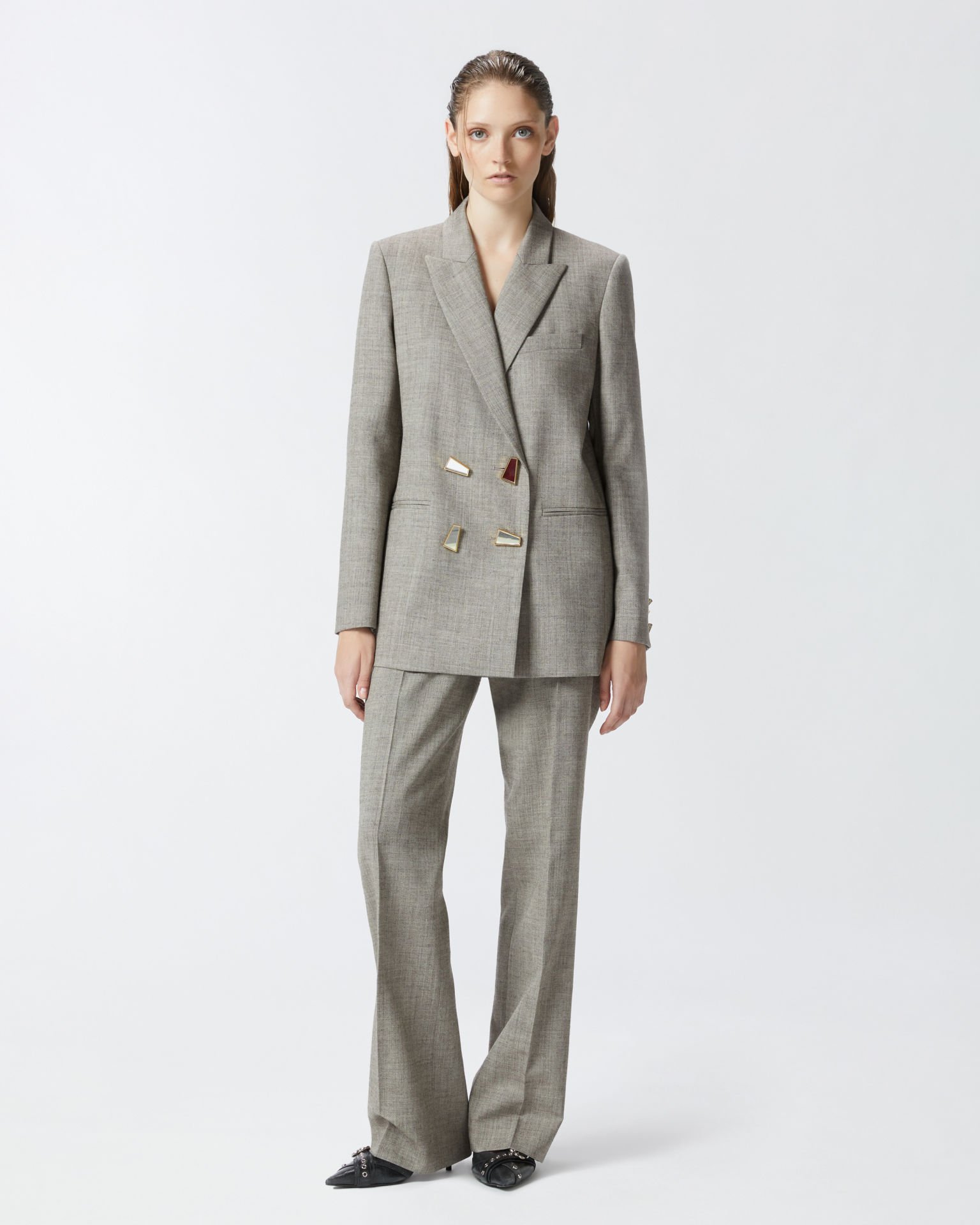 Geometrik Düğmeli Yün Blazer Ceket