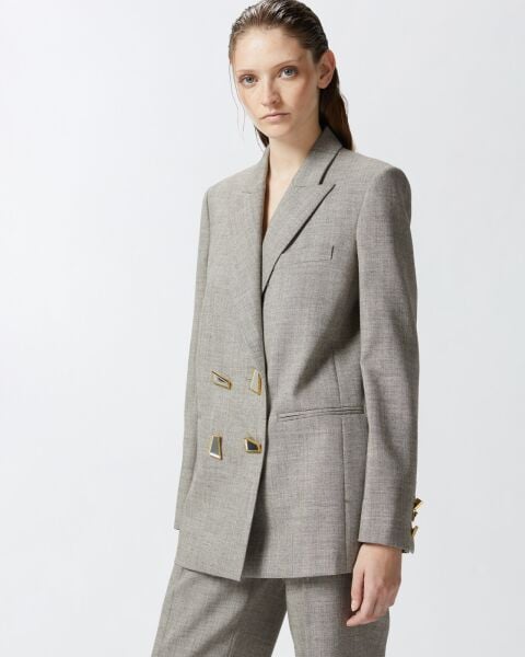 Geometrik Düğmeli Yün Blazer Ceket