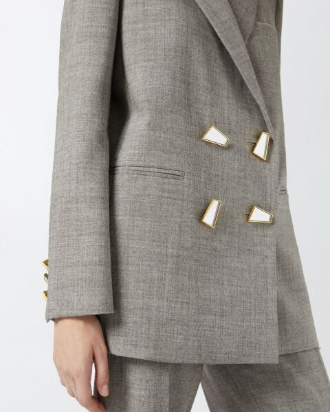 Geometrik Düğmeli Yün Blazer Ceket