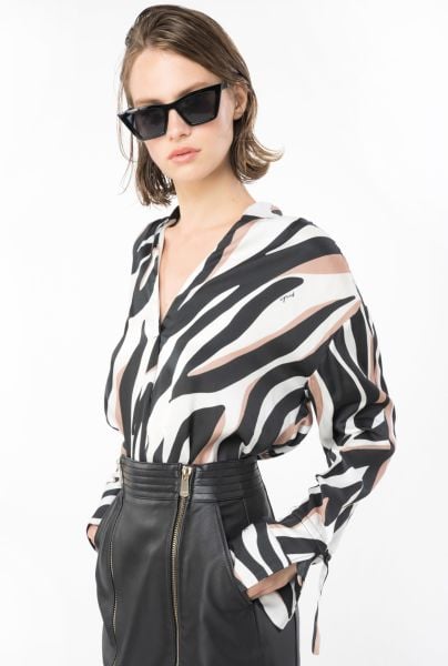 Zebra Desenli Saten Bluz