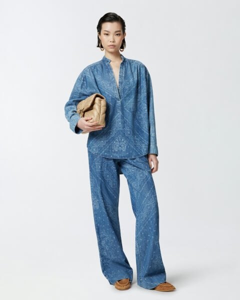 V Yaka Denim Bluz