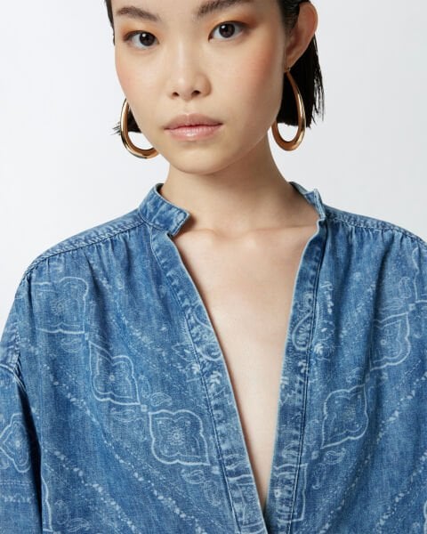 V Yaka Denim Bluz