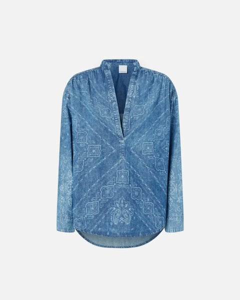 V Yaka Denim Bluz