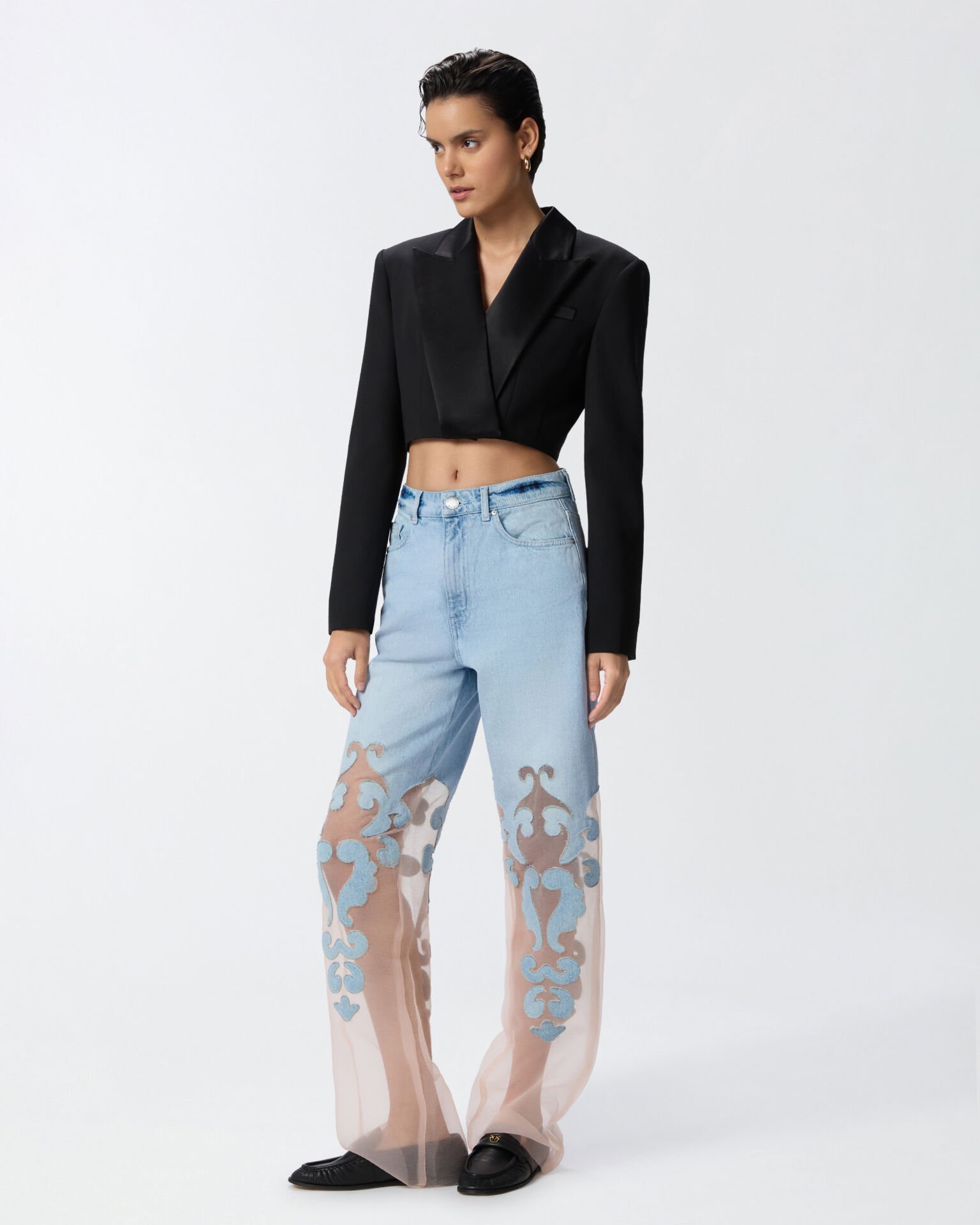 Organza Detaylı Denim Pantolon
