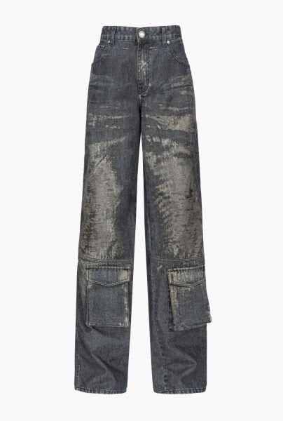 Şeffaf Parça Detaylı Denim Kargo Pantolon